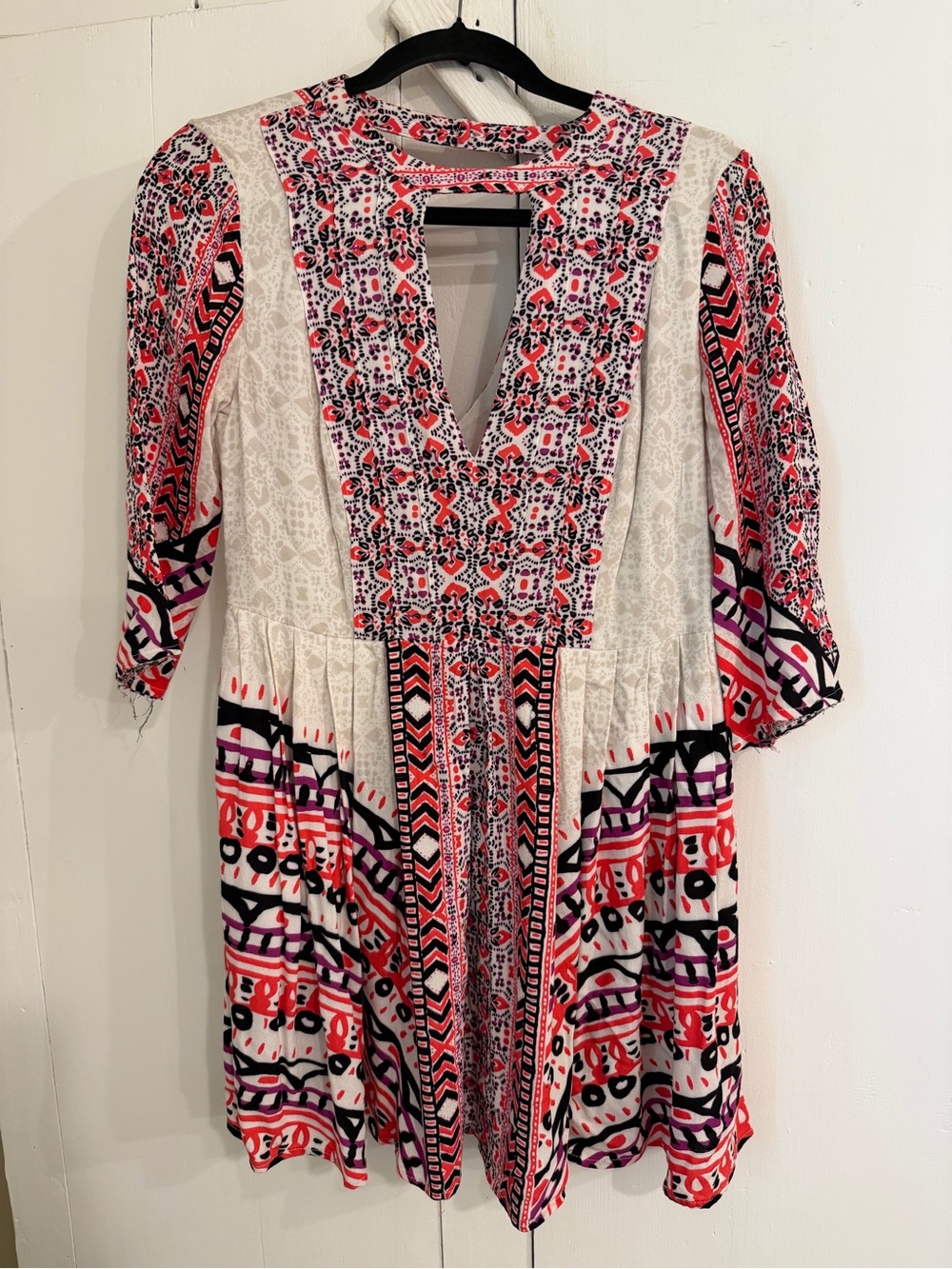 Free People Coral, Black & White Printed Boho Mini Dress